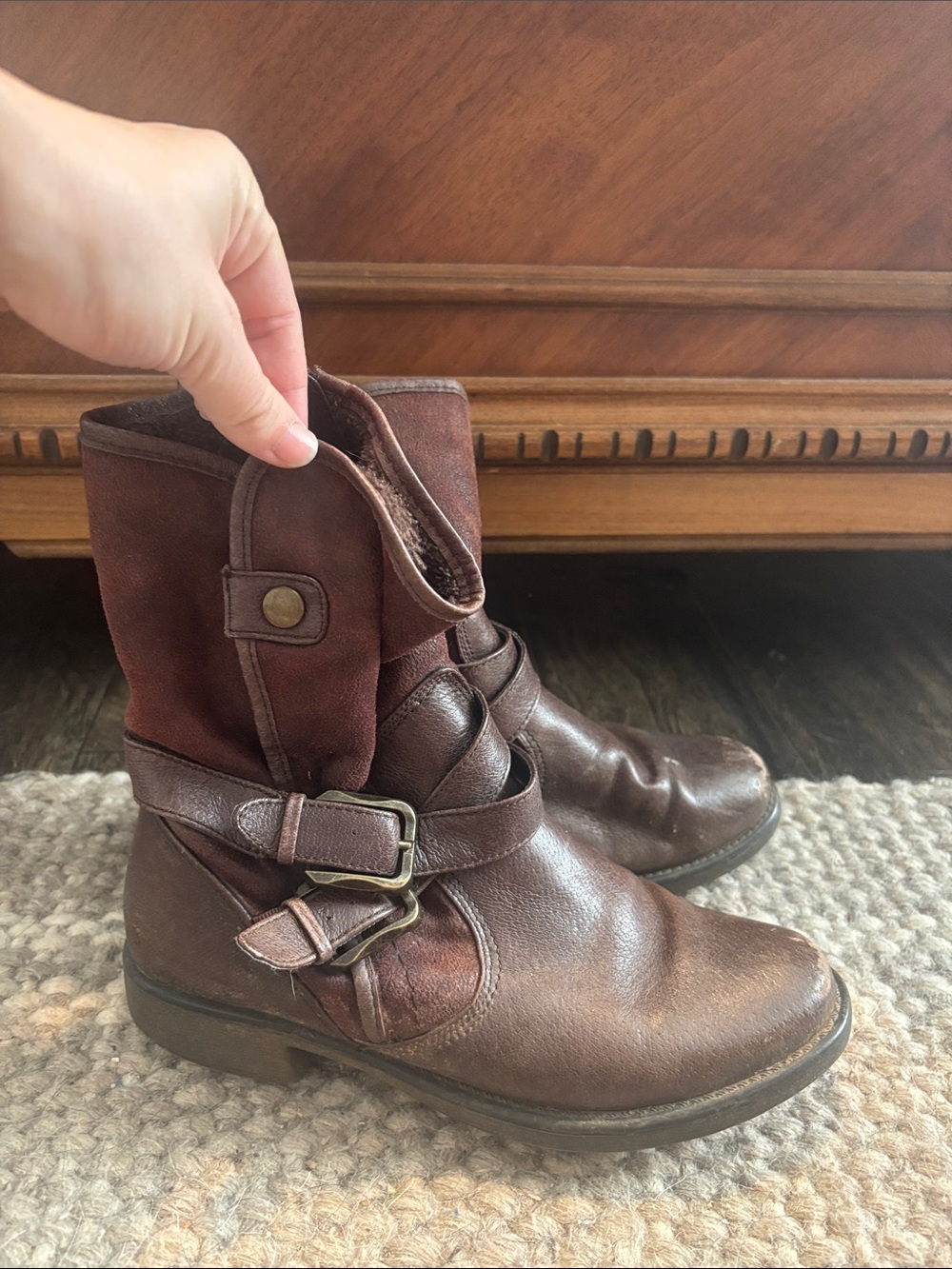 BareTraps Girls Brown Leather Buckle Ankle Boots
